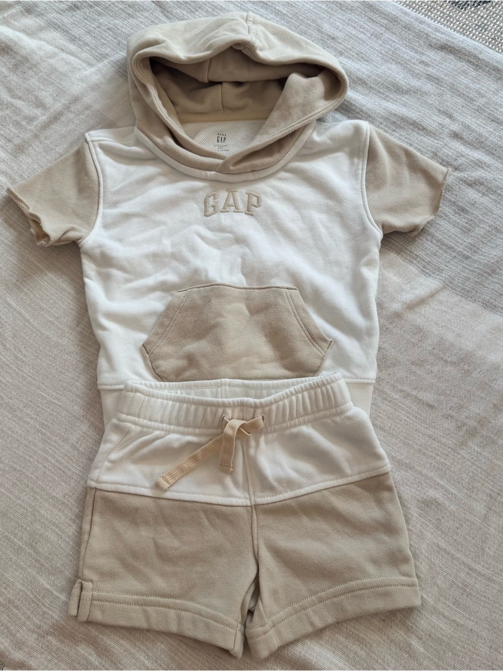 GAP Two-Tone Cream and White Kids Hoodie & Short Set